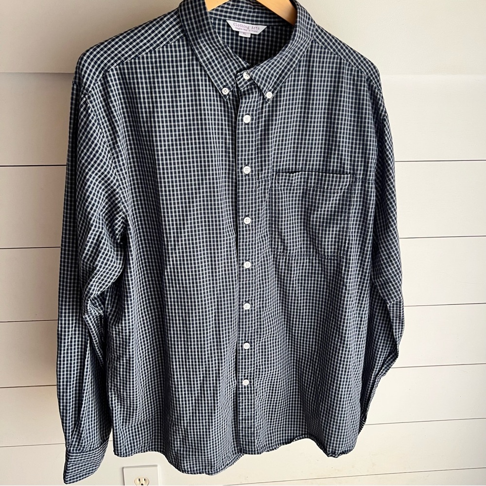 Clothing Arts Men's Navy White Checkered Pick Pocket Proof Shirt Size XL